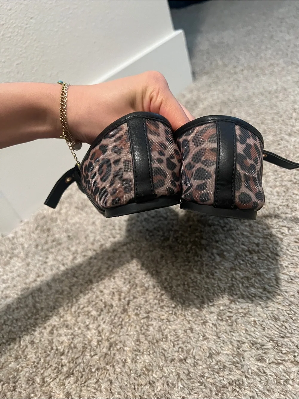 Leopard Print Mary Jane Ballet Flats - Black Trim